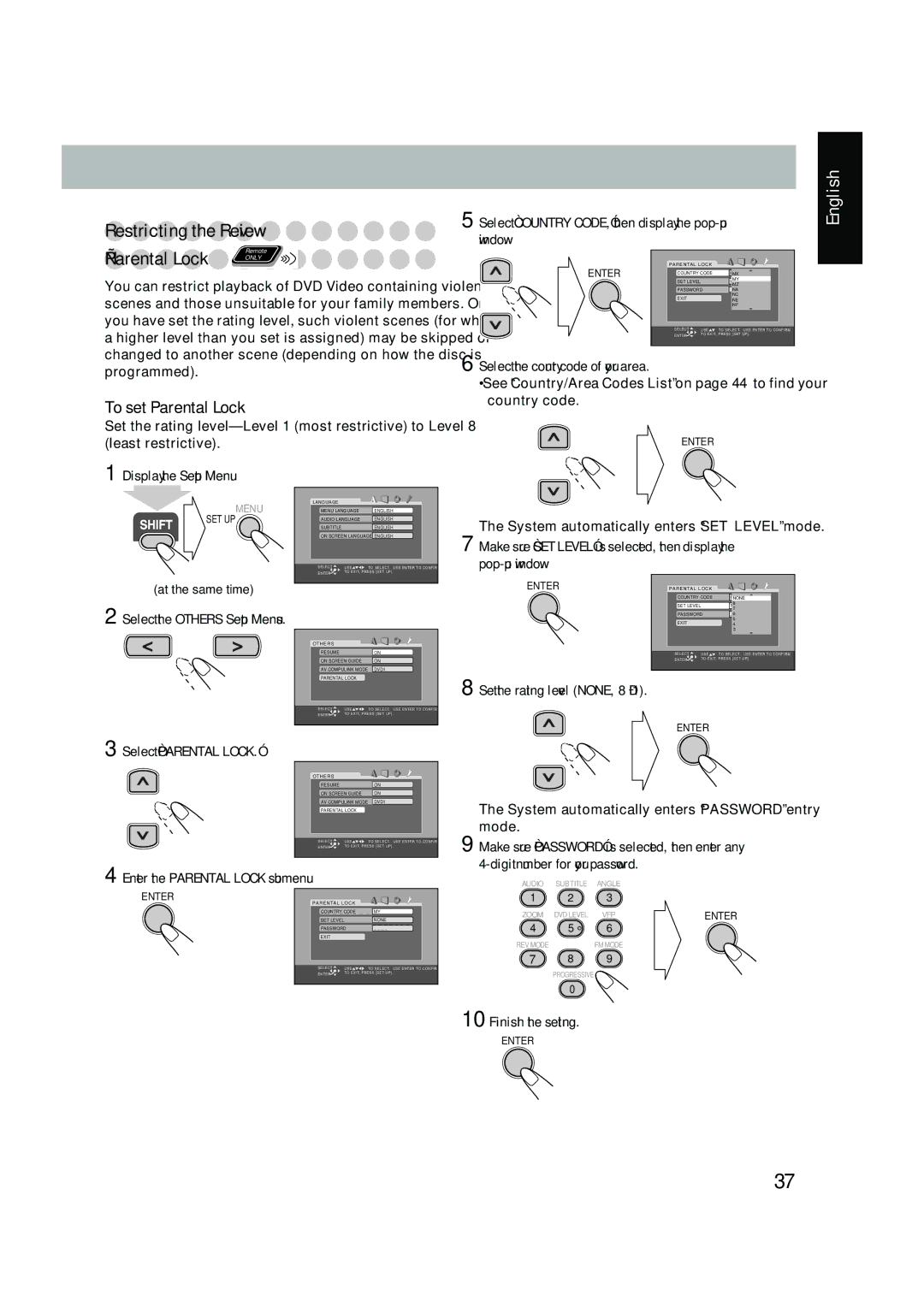 JVC UX-P450 manual Restricting the Review, Parental Lock only, To set Parental Lock 