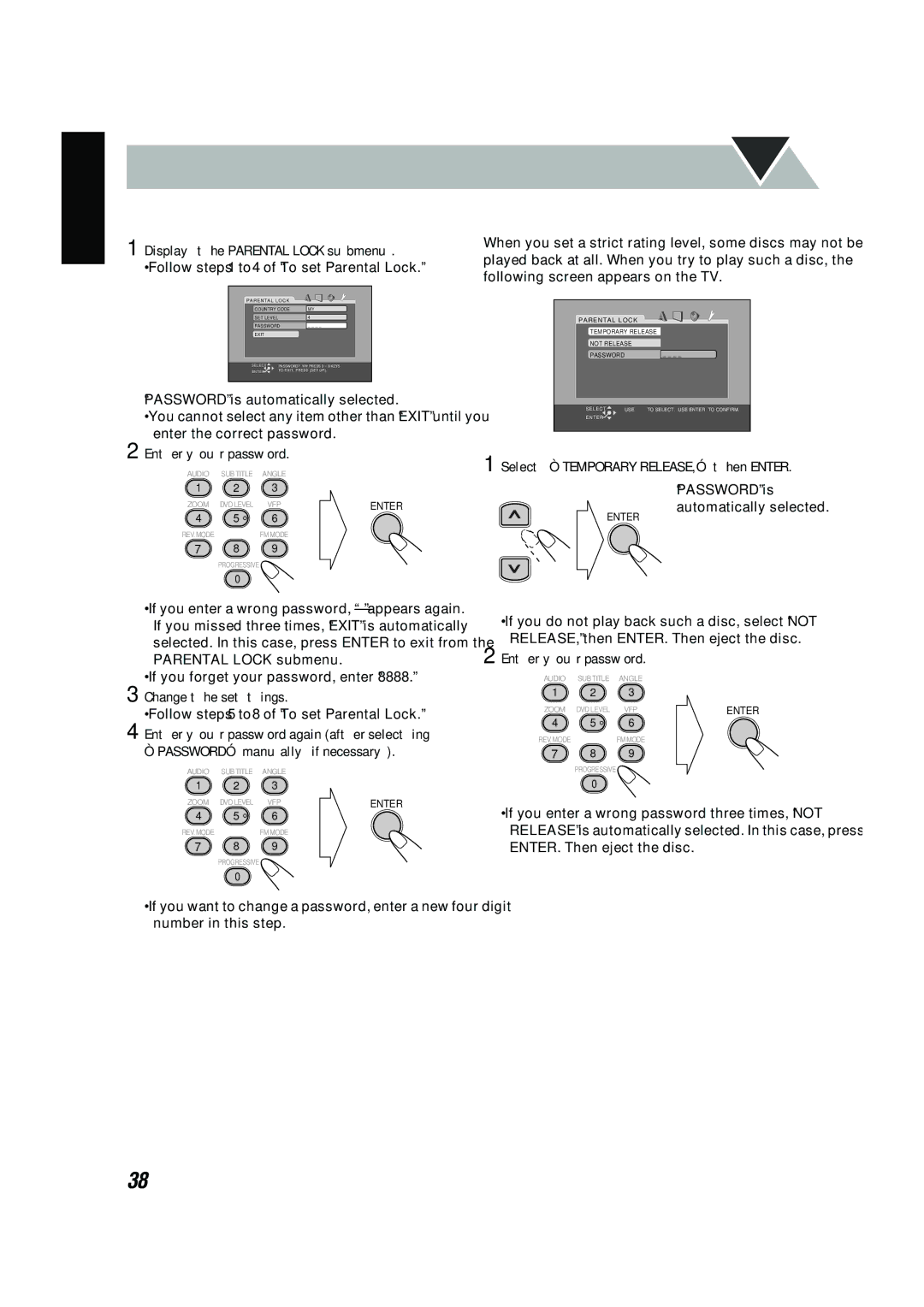 JVC UX-P450 manual To change the setting, To release Parental Lock temporarily 