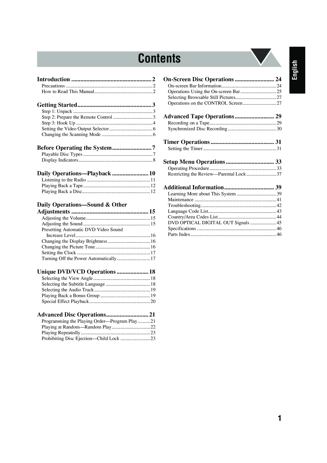 JVC UX-P450 manual Contents 