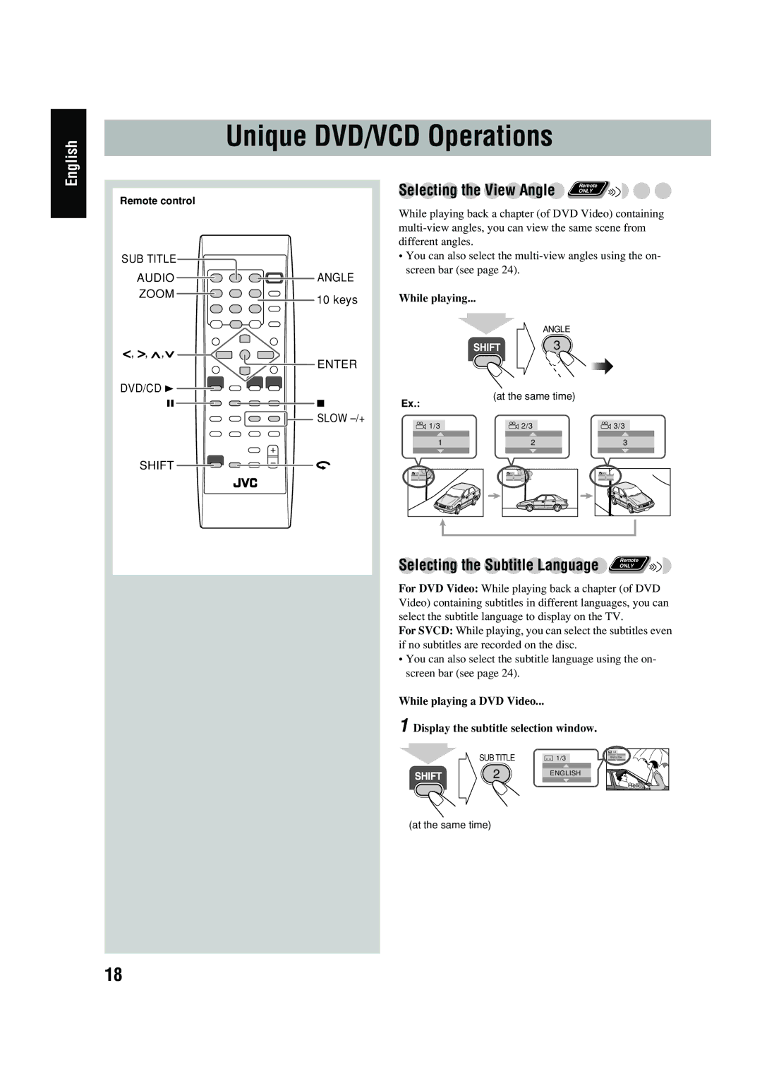 JVC UX-P450 manual Unique DVD/VCD Operations 