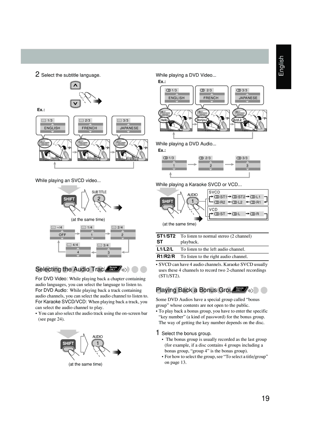 JVC UX-P450 manual Playing Back a Bonus Group 