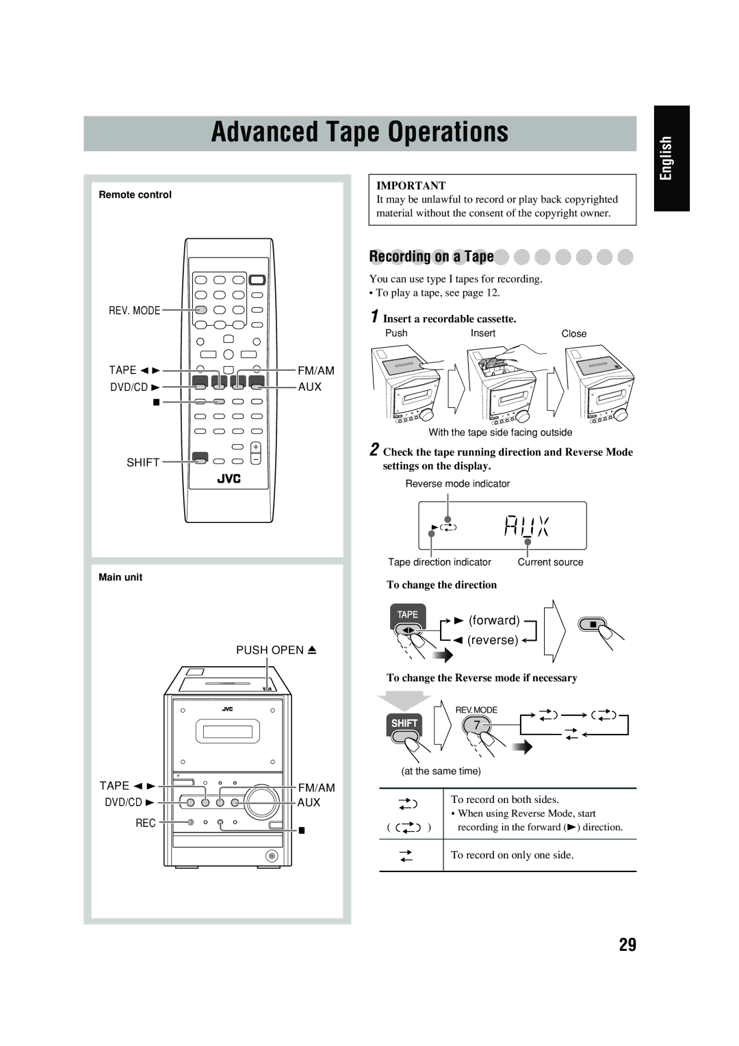 JVC UX-P450 manual Advanced Tape Operations 