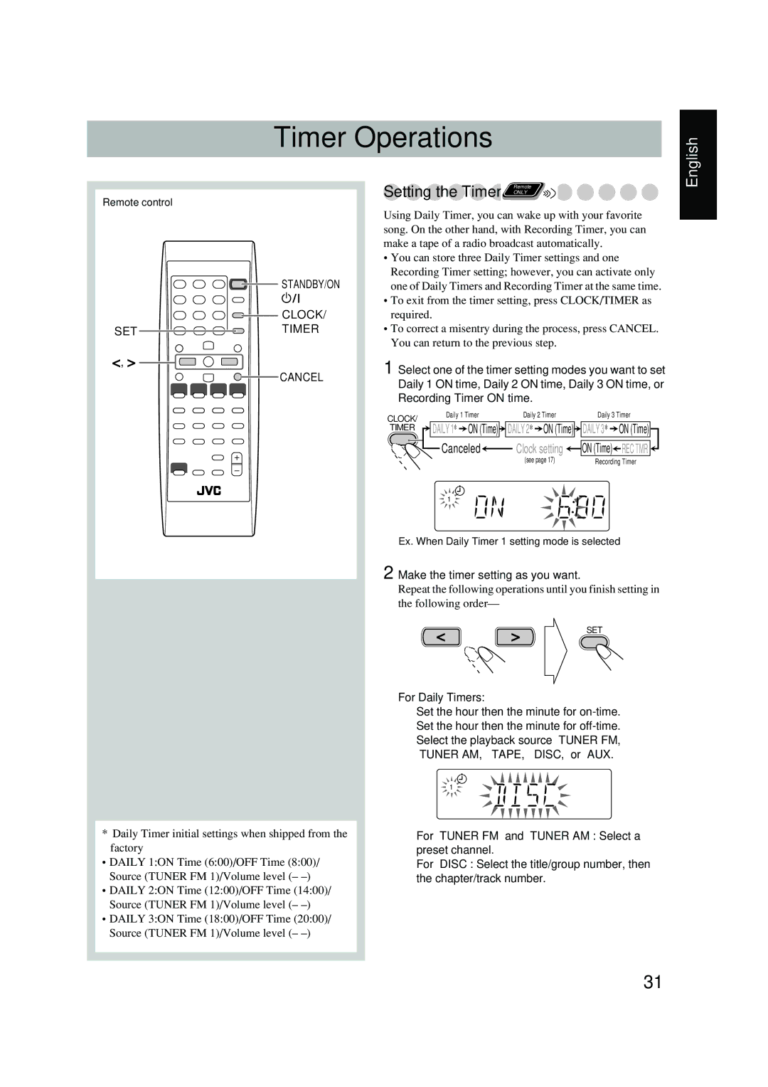 JVC UX-P450 manual Timer Operations 