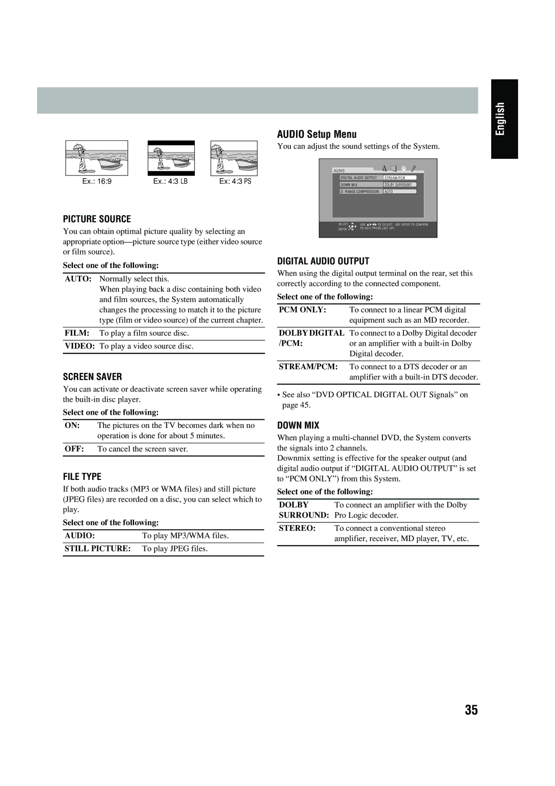 JVC UX-P450 manual Audio Setup Menu 