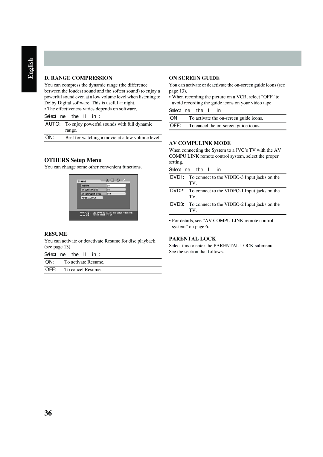 JVC UX-P450 manual Others Setup Menu 