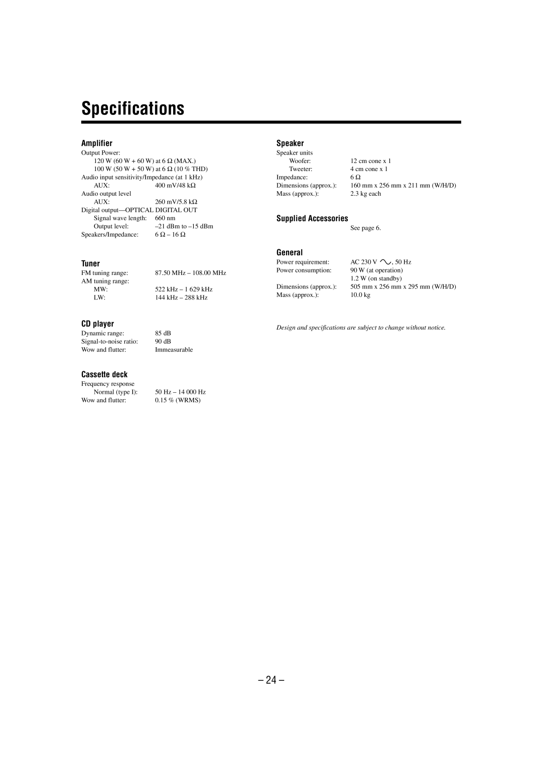 JVC UX-P55 manual Specifications 