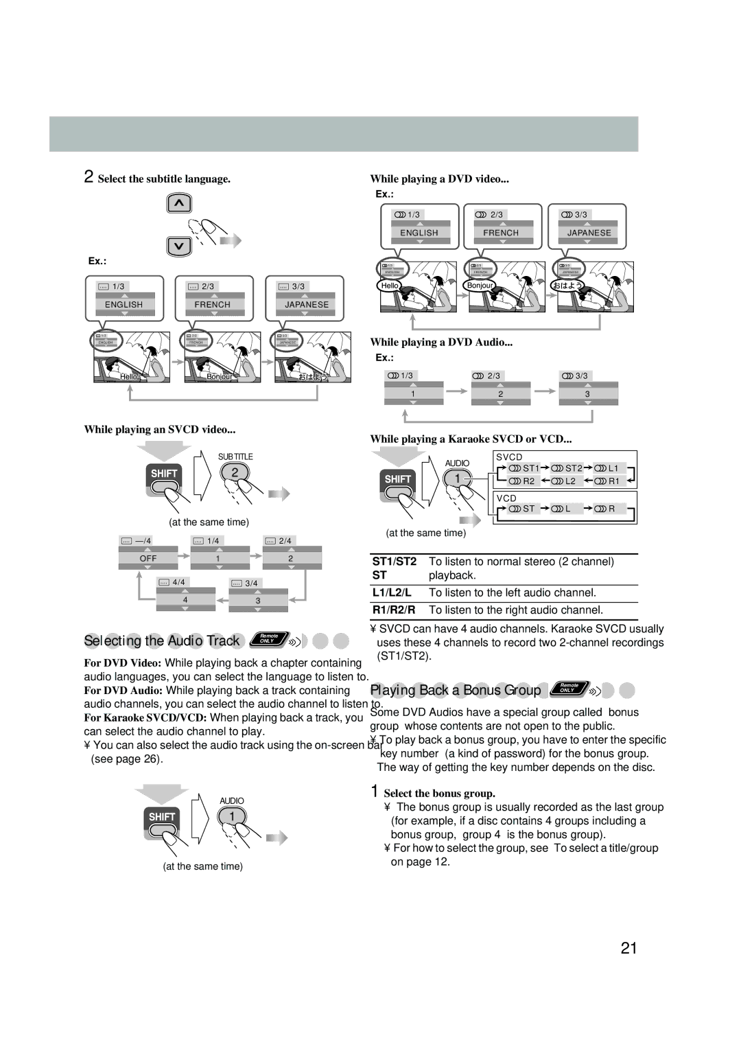 JVC UX-P550 manual Playing Back a Bonus Group 