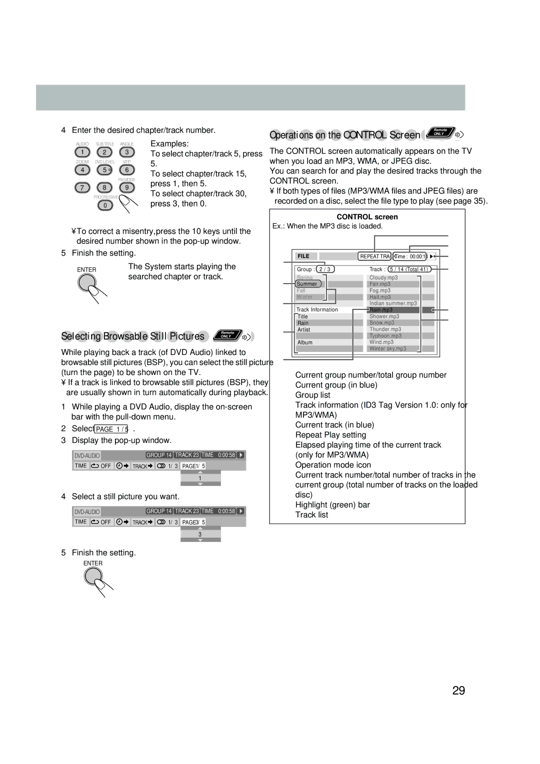 JVC UX-P550 manual Enter the desired chapter/track number, Select a still picture you want 