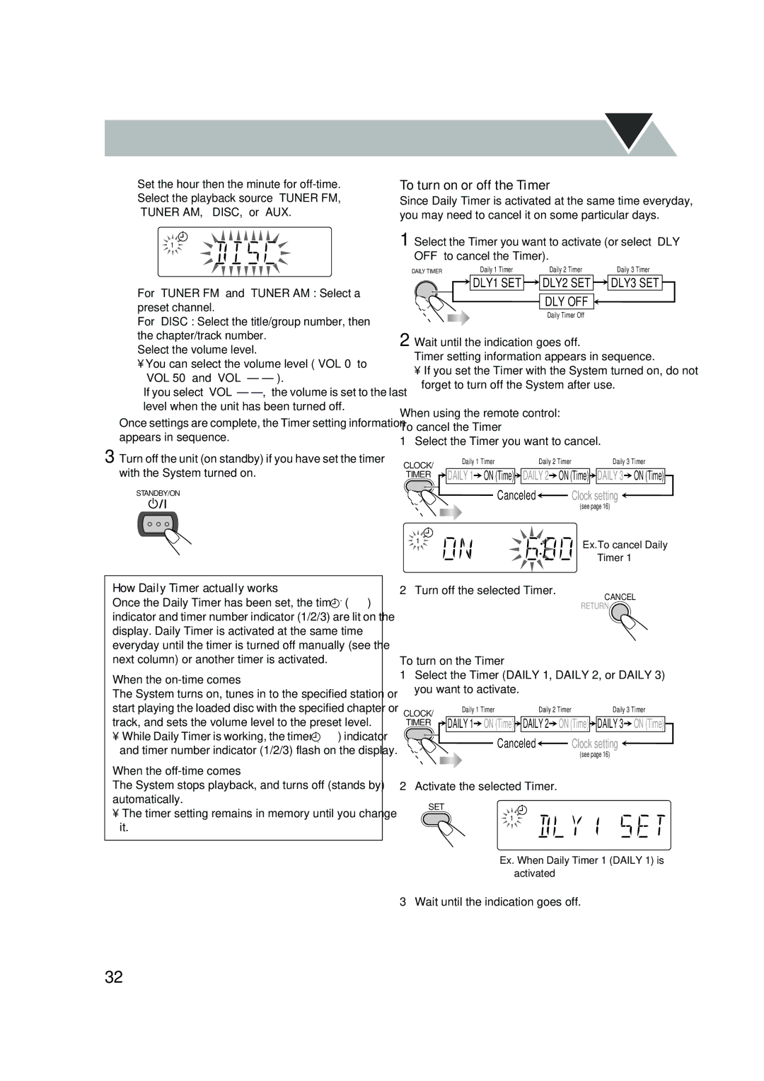 JVC UX-P550 manual To turn on or off the Timer, How Daily Timer actually works 