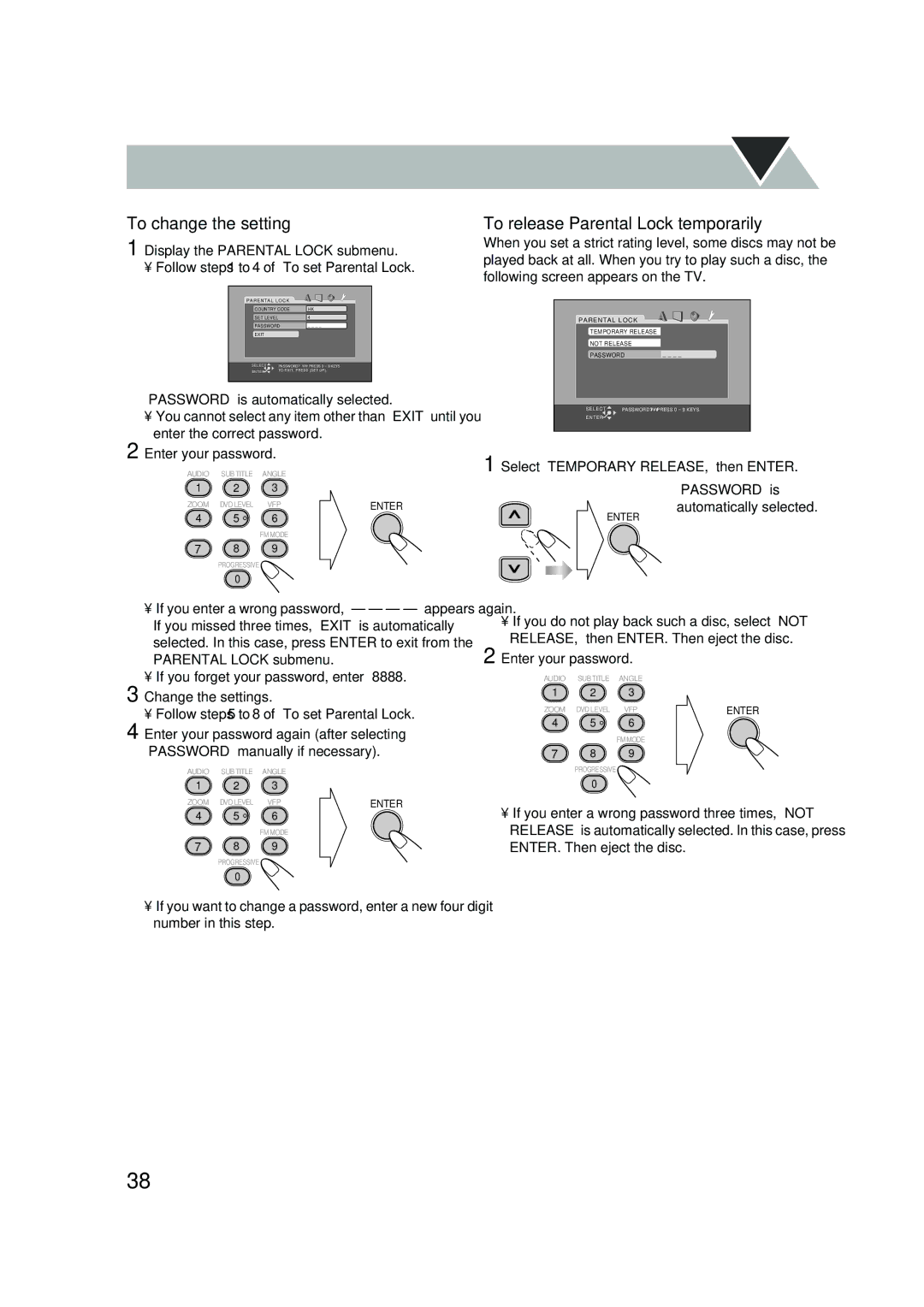 JVC UX-P550 manual To change the setting, To release Parental Lock temporarily 