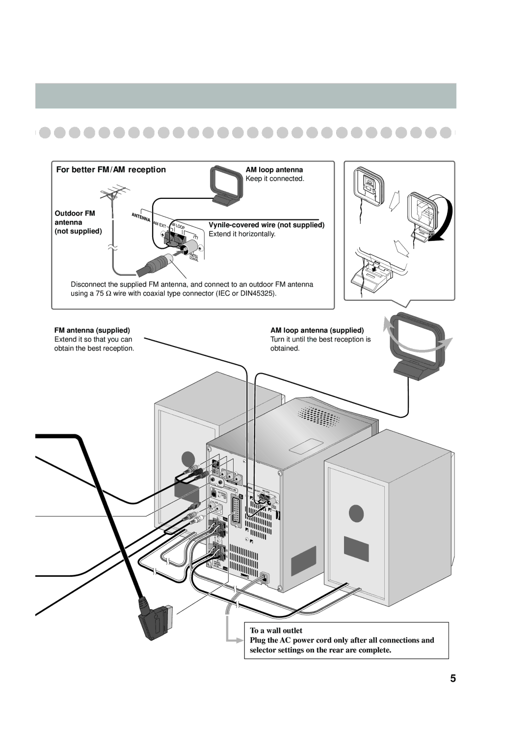 JVC UX-P550 manual For better FM/AM reception, Extend it horizontally 