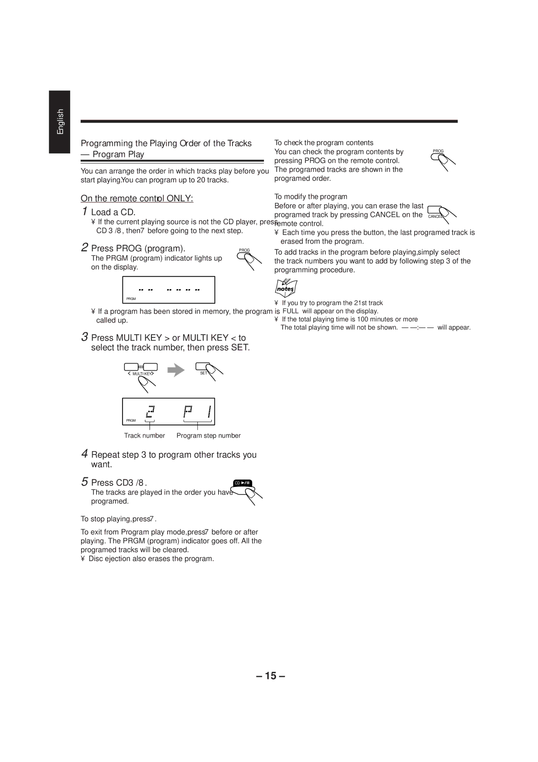 JVC UX-P5/UX-P3 manual Programming the Playing Order of the Tracks Program Play, On the remote control only Load a CD 