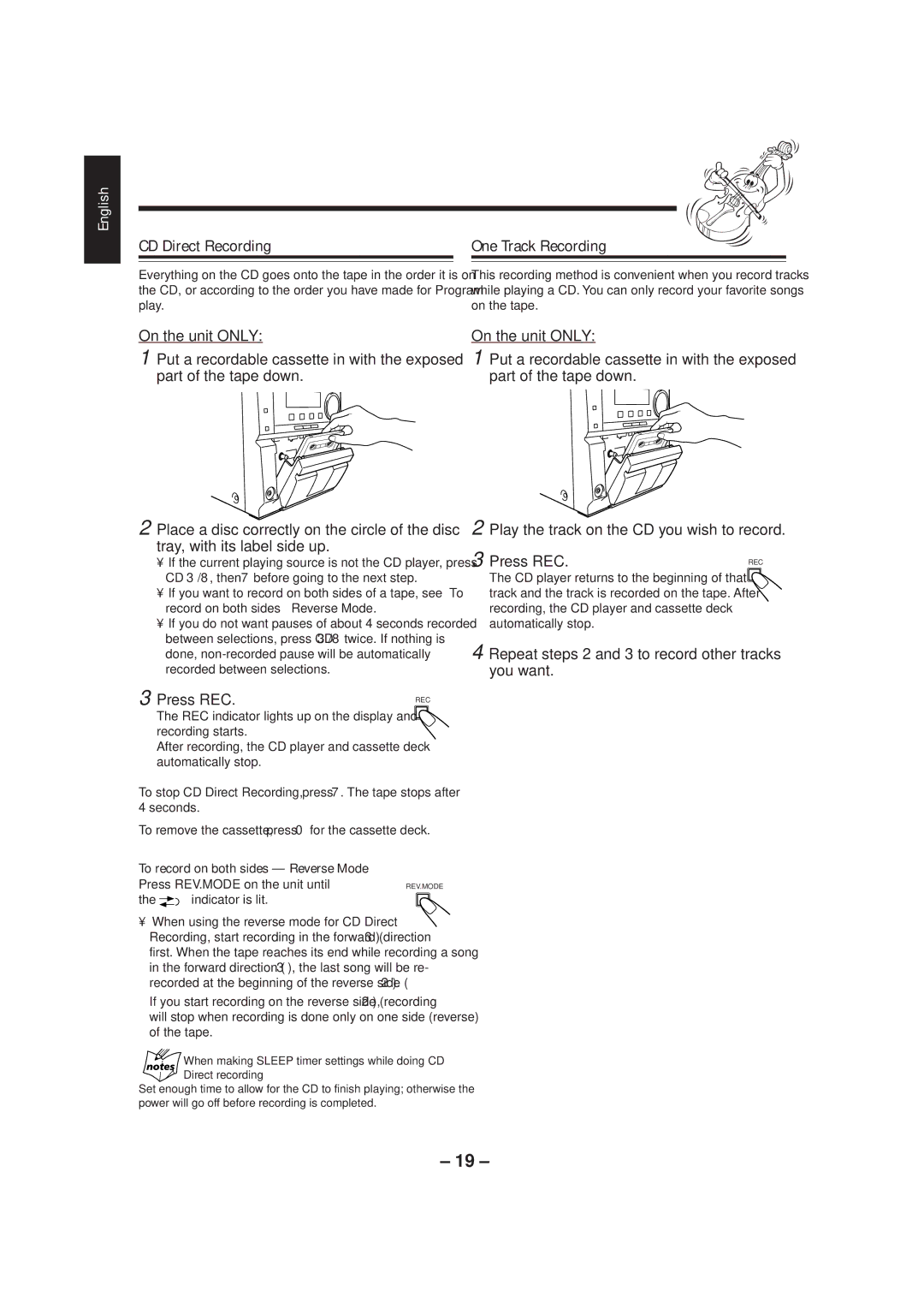 JVC UX-P5/UX-P3 manual CD Direct Recording One Track Recording, Repeat steps 2 and 3 to record other tracks you want 