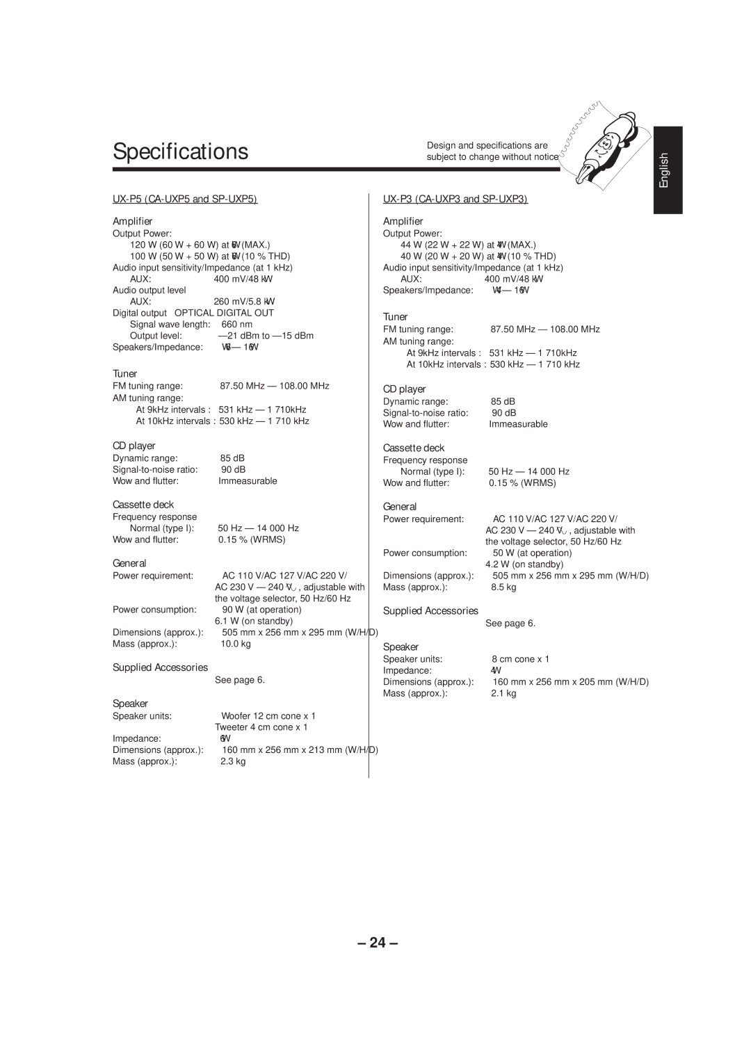 JVC UX-P5/UX-P3 manual Specifications 