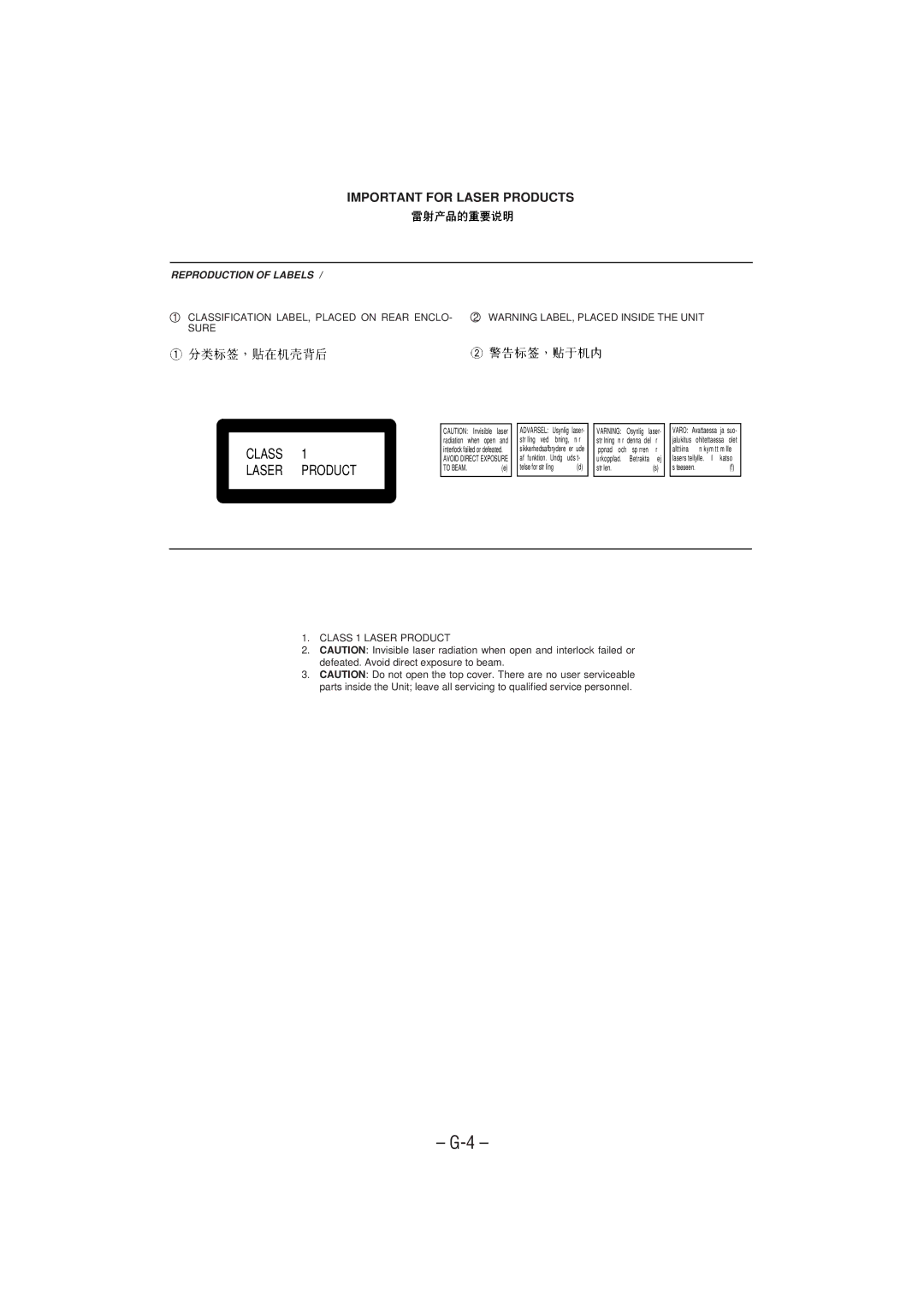 JVC UX-P5/UX-P3 manual Class Laser Product 