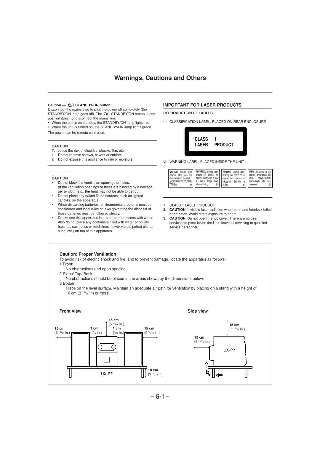 JVC UX-P7 manual Class Laser Product 