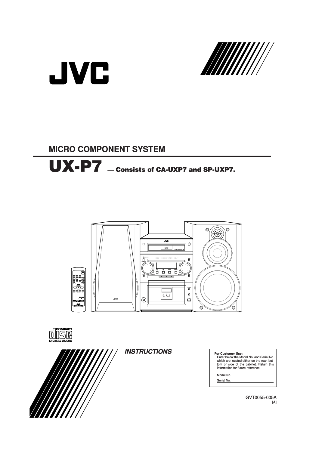 JVC manual UX-P7 - Consists of CA-UXP7and SP-UXP7, GVT0055-005A, Micro Component System, Instructions, For Customer Use 