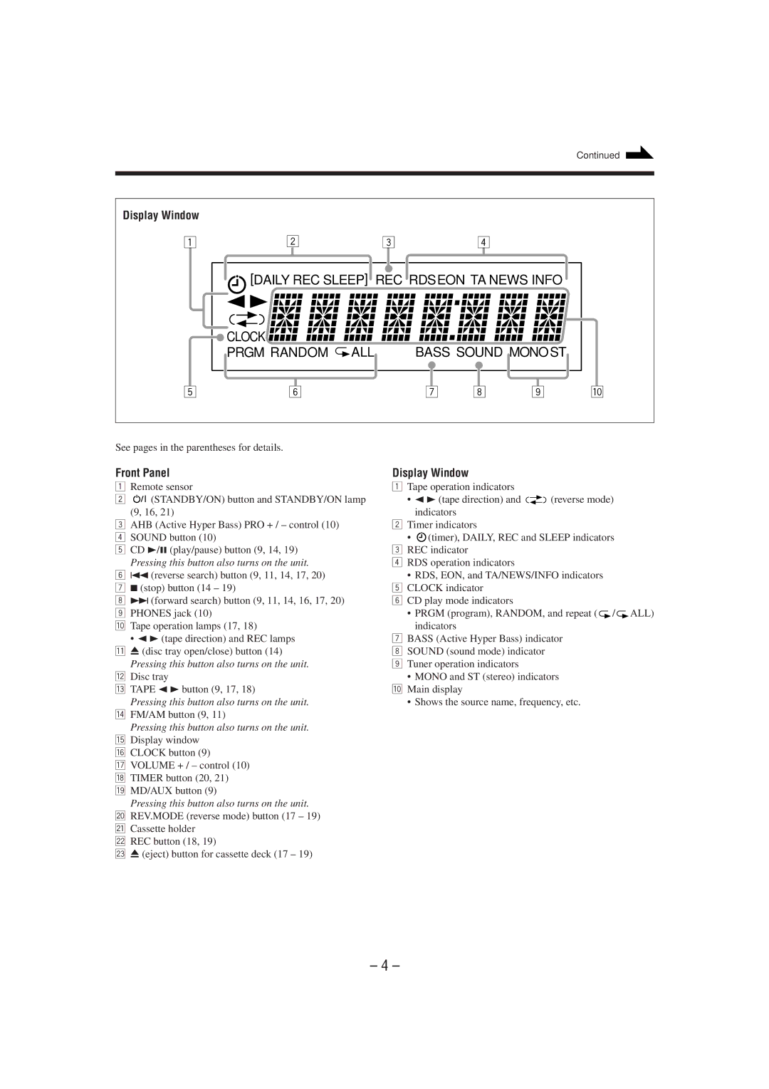 JVC CA-UXP7R, UX-P7R, SP-UXP7 manual Front Panel Display Window 