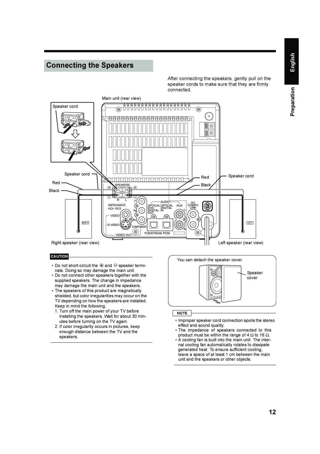 JVC UX-QD70S, UX-QD70W manual Connecting the Speakers 