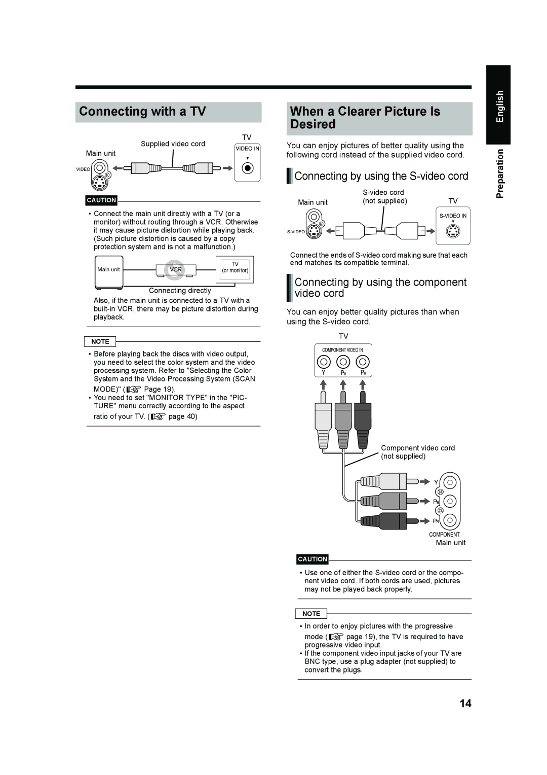 JVC UX-QD70S, UX-QD70W manual Connecting with a TV When a Clearer Picture Is Desired, Connecting by using the S-video cord 