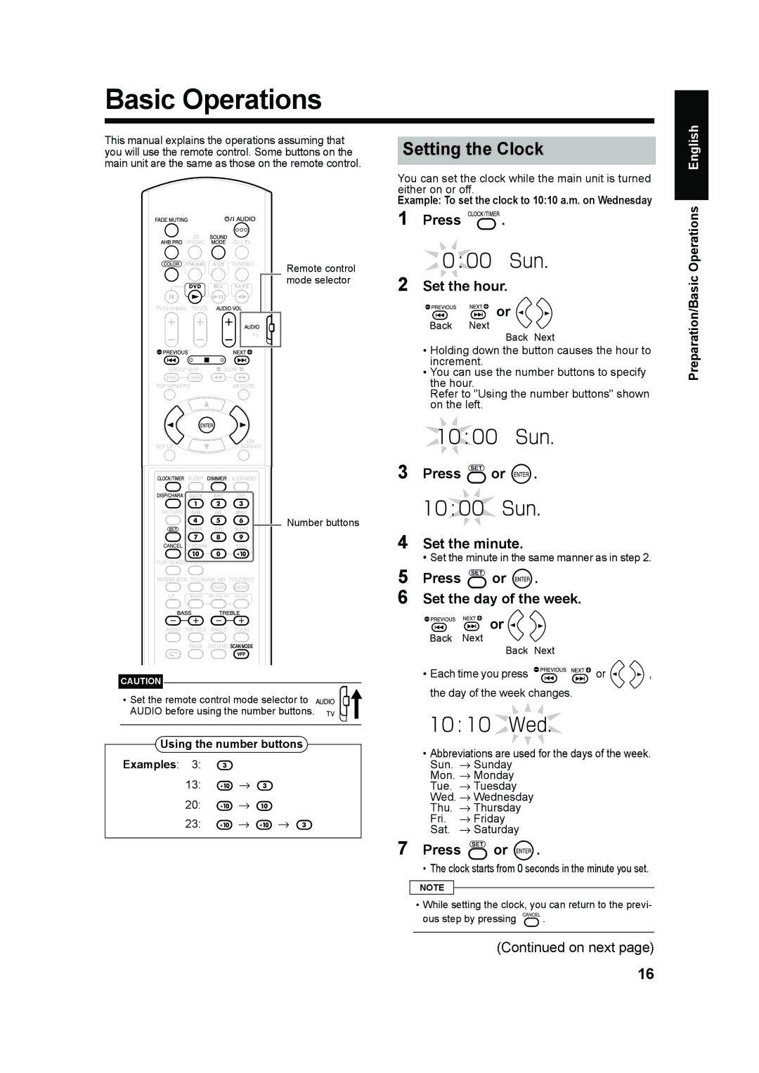 JVC UX-QD70S, UX-QD70W manual Basic Operations, Setting the Clock 