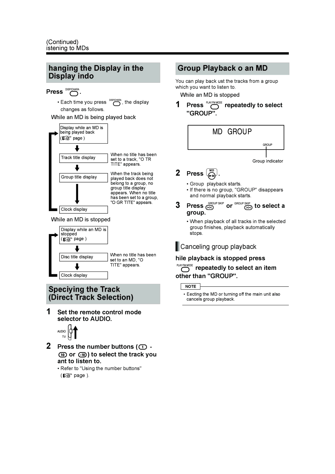 JVC UX-QD70W, UX-QD70S manual Group Playback of an MD, Canceling group playback, Press repeatedly to select Group 