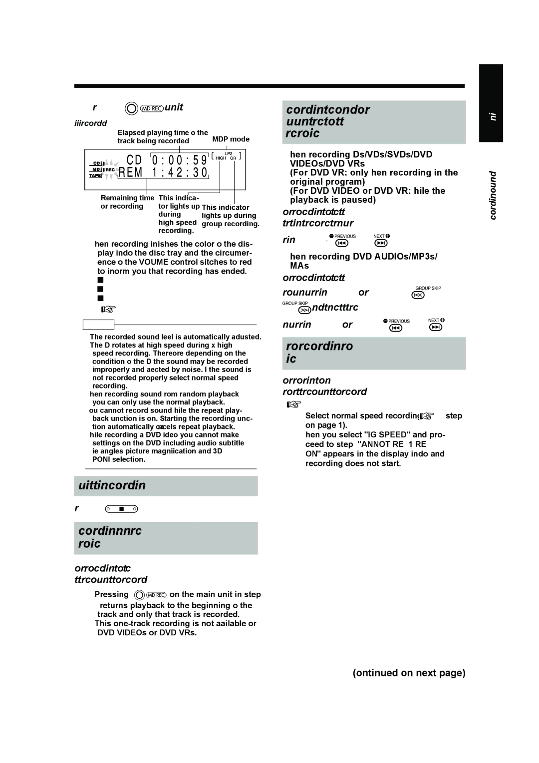 JVC UX-QD70S manual Quitting Recording, Recording Only One Track from a Disc, Program Recording from a Disc, Pressing or 