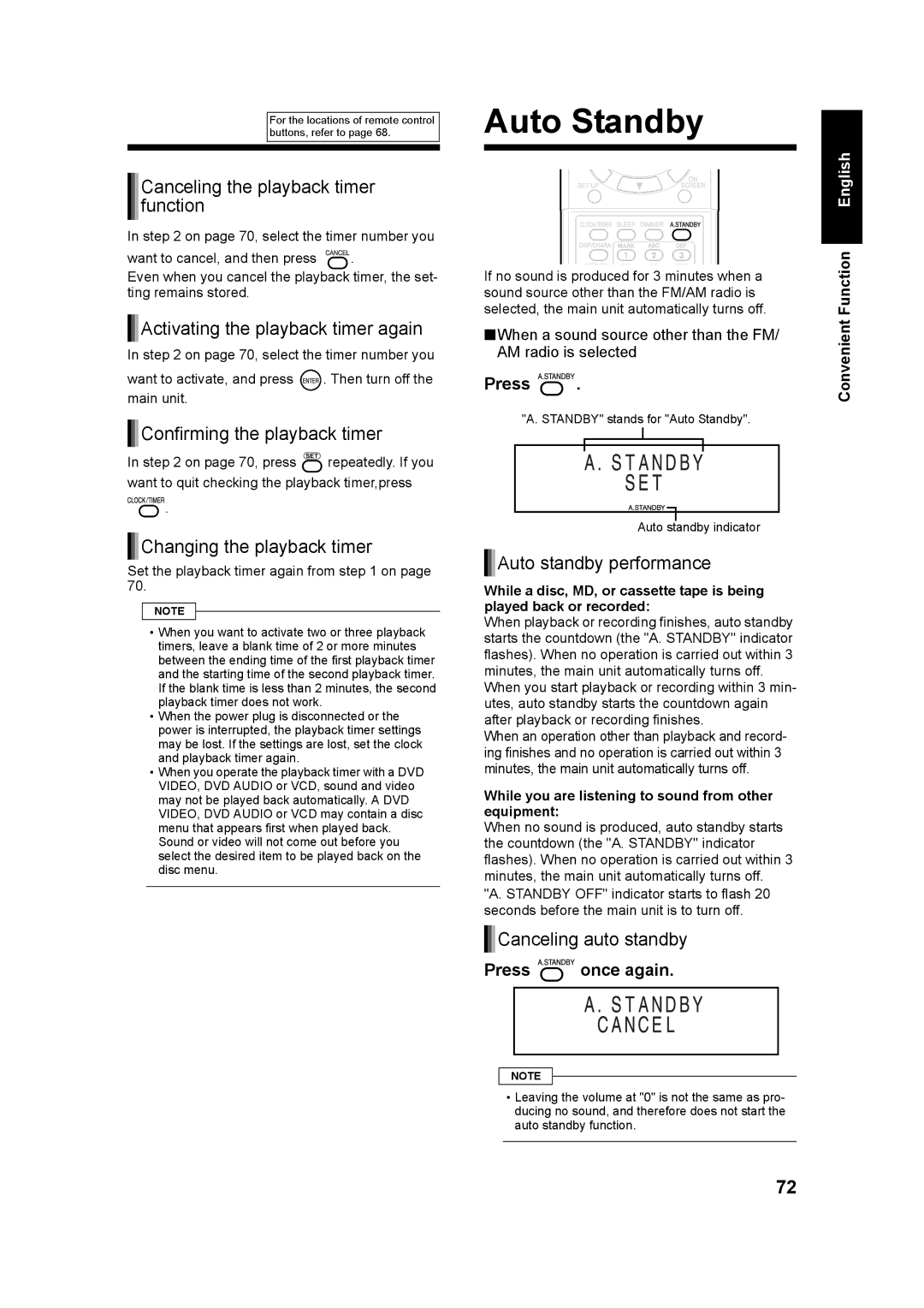 JVC UX-QD70S, UX-QD70W manual Auto Standby 