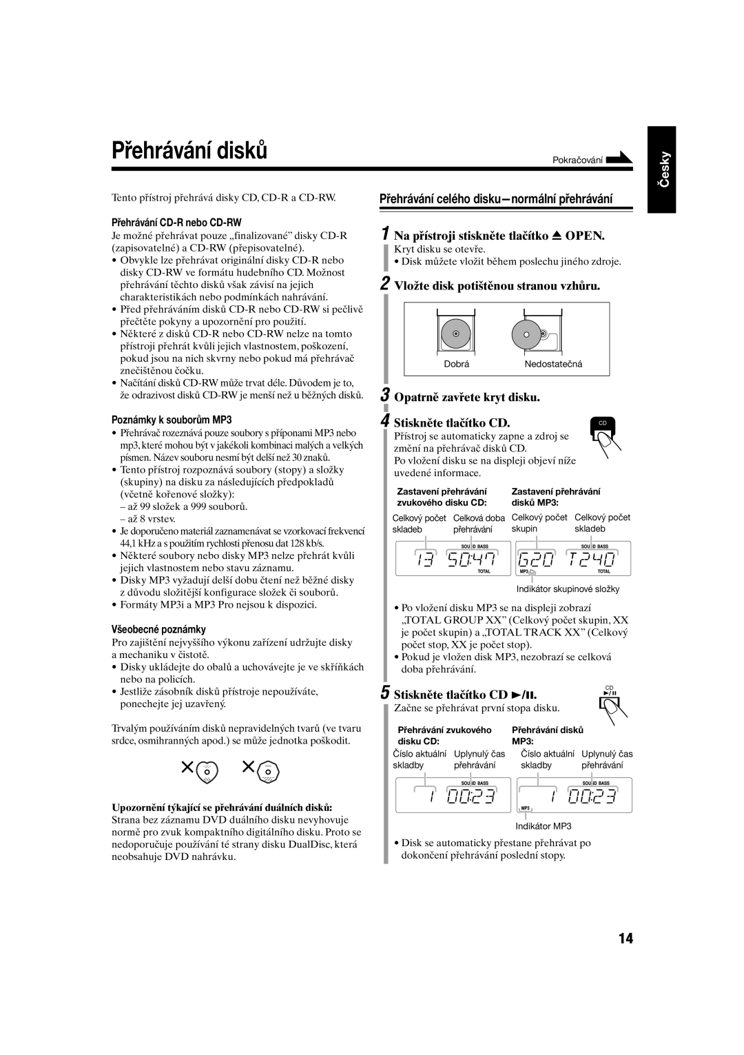 JVC UX-S10 manual Přehrávání disků, Přehrávání celého disku-normální přehrávání 