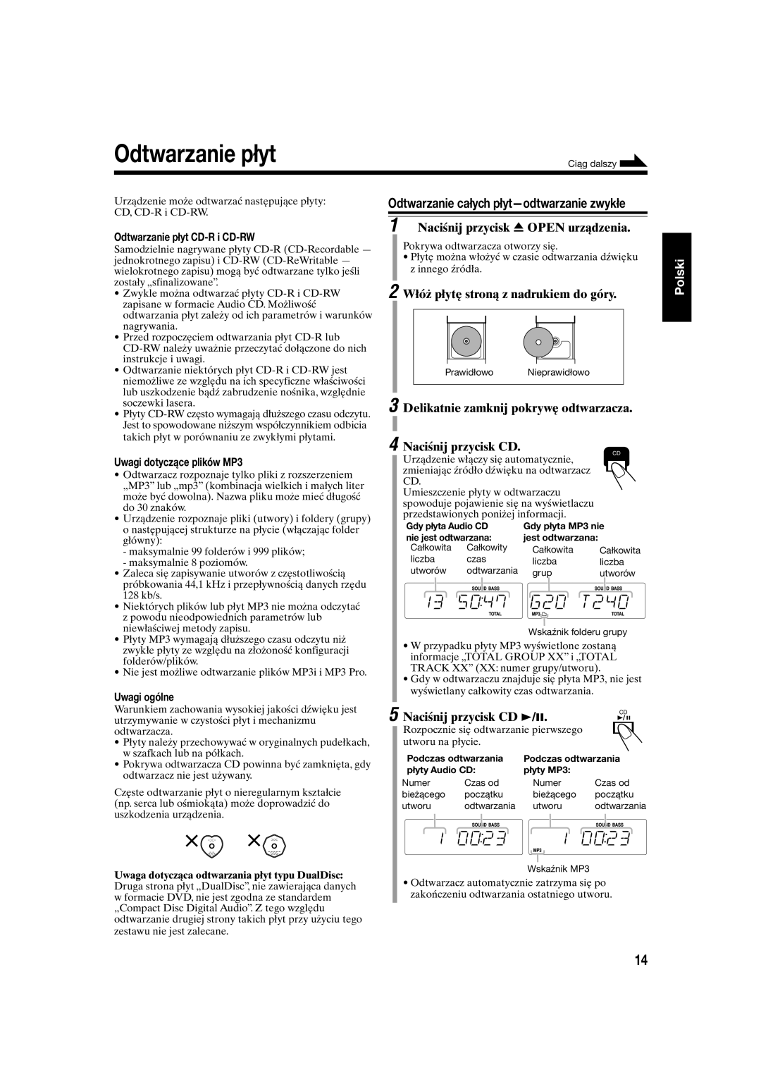 JVC UX-S10 manual Odtwarzanie płyt, Odtwarzanie całych płyt-odtwarzanie zwykłe 