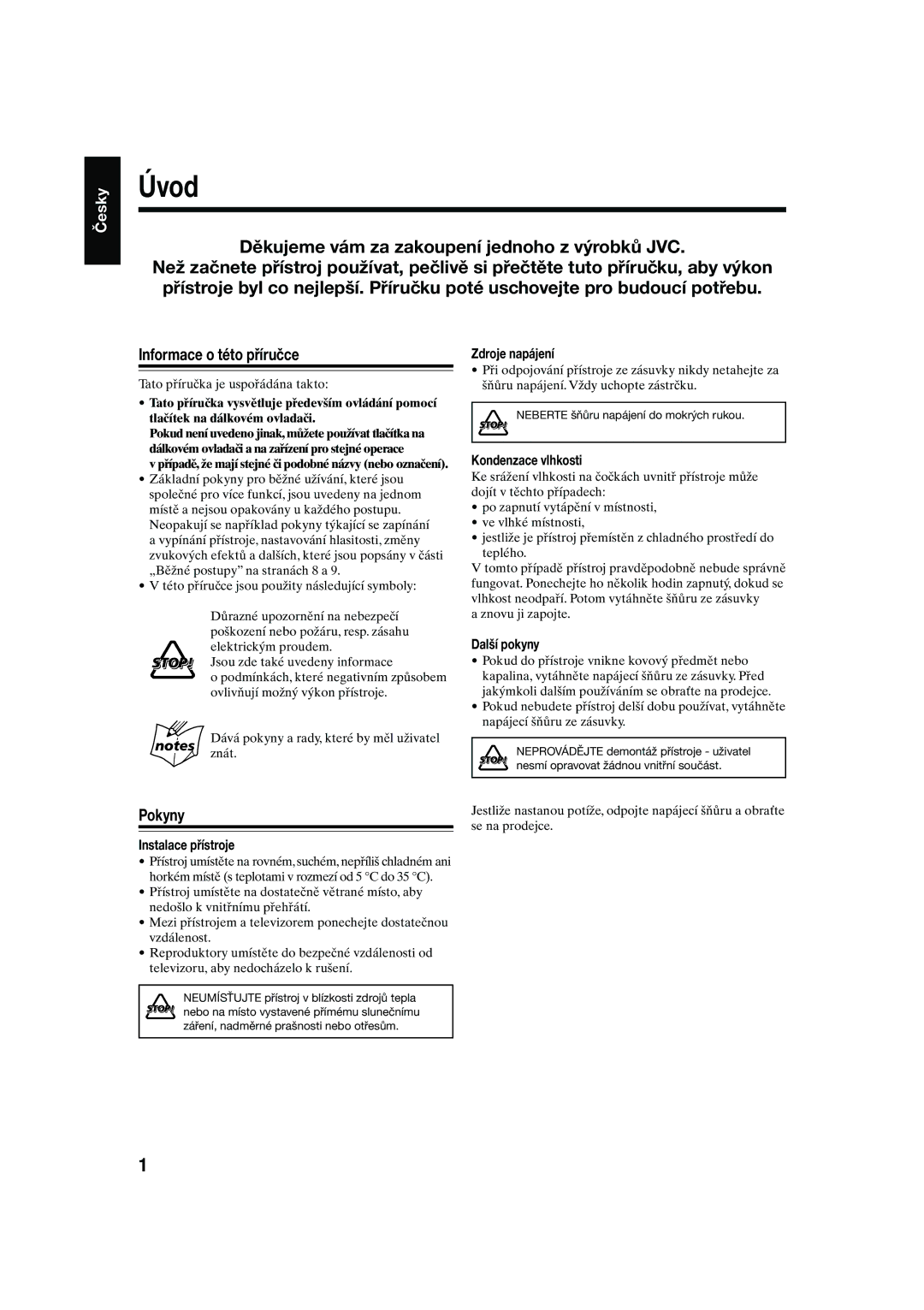 JVC UX-S10 manual Úvod, Informace o této příručce, Pokyny 