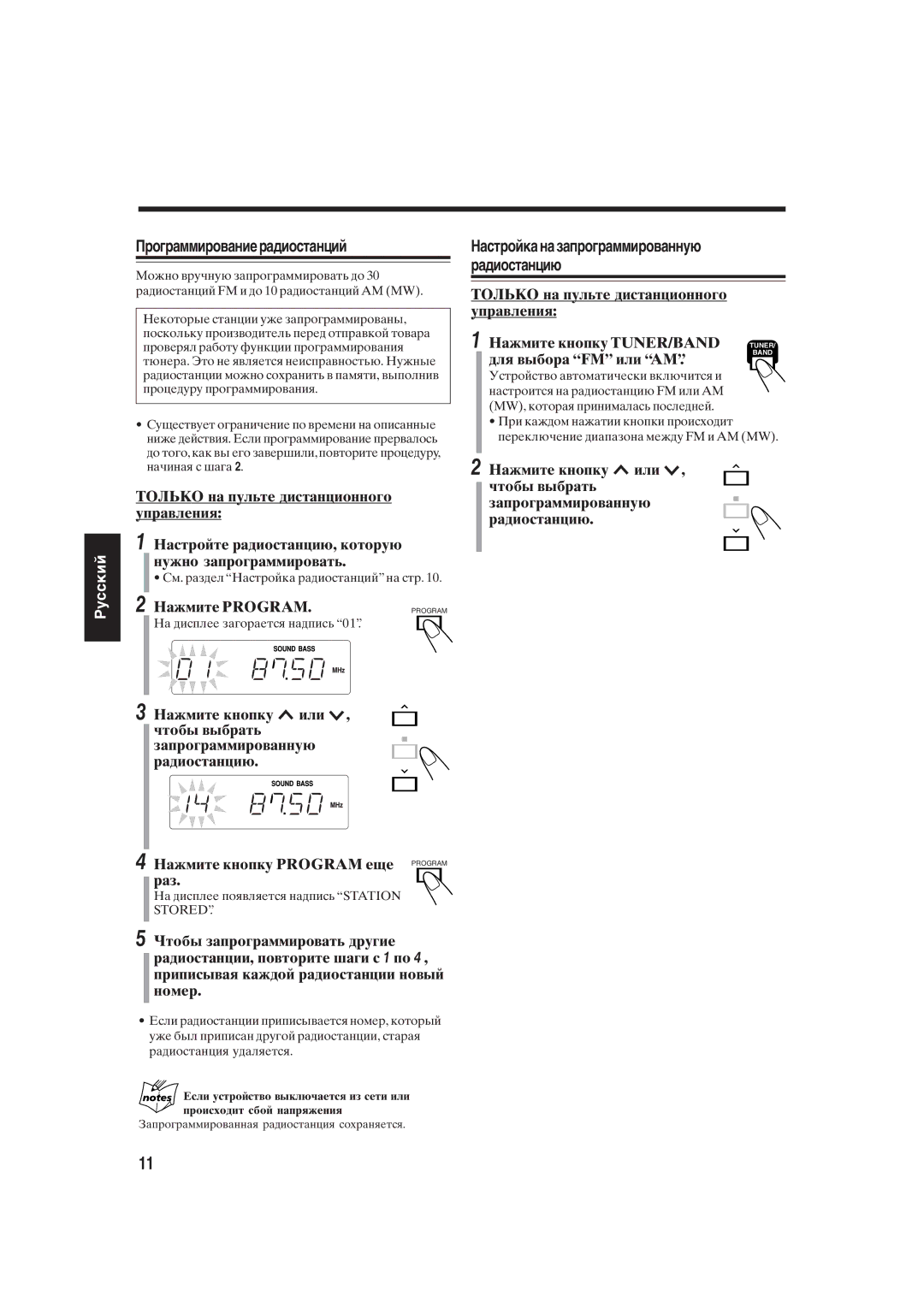 JVC UX-S10 manual Программированиерадиостанций 