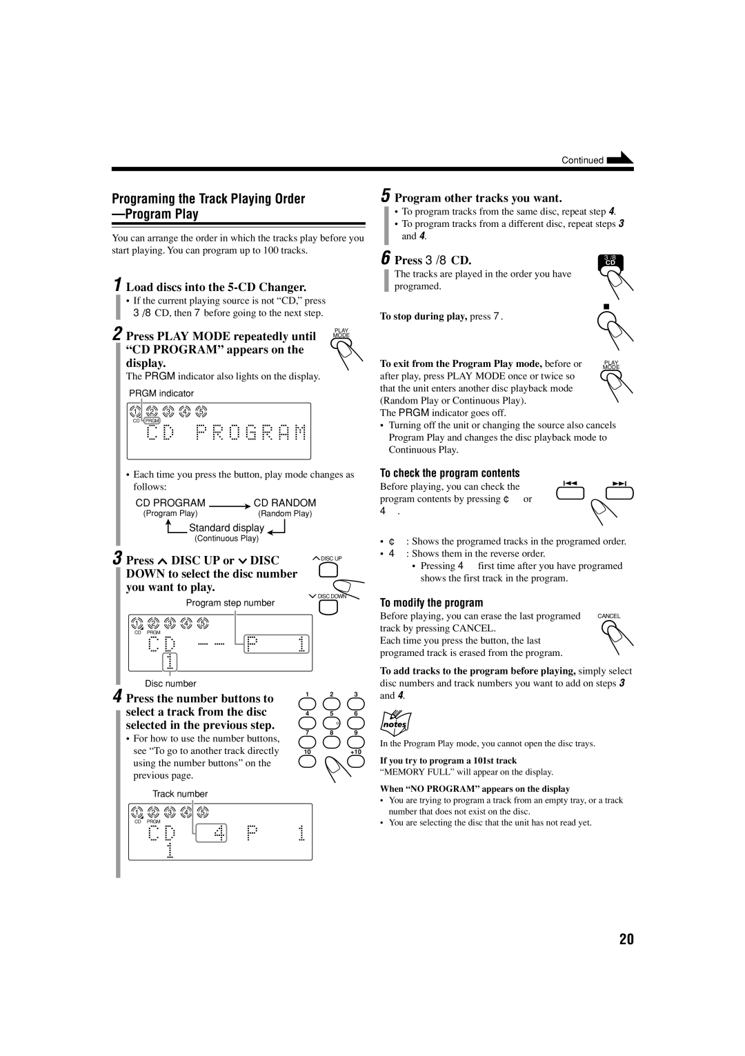 JVC UX-S57 manual Programing the Track Playing Order -Program Play 