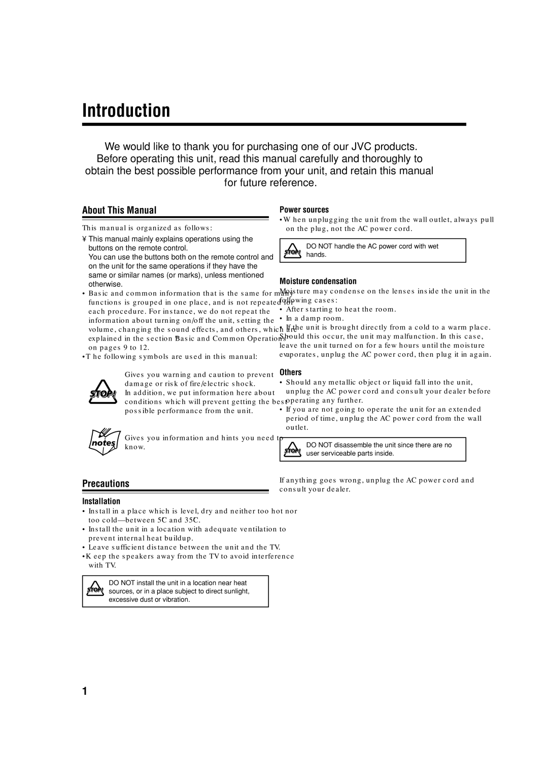 JVC UX-S57 manual Introduction, About This Manual, Precautions 