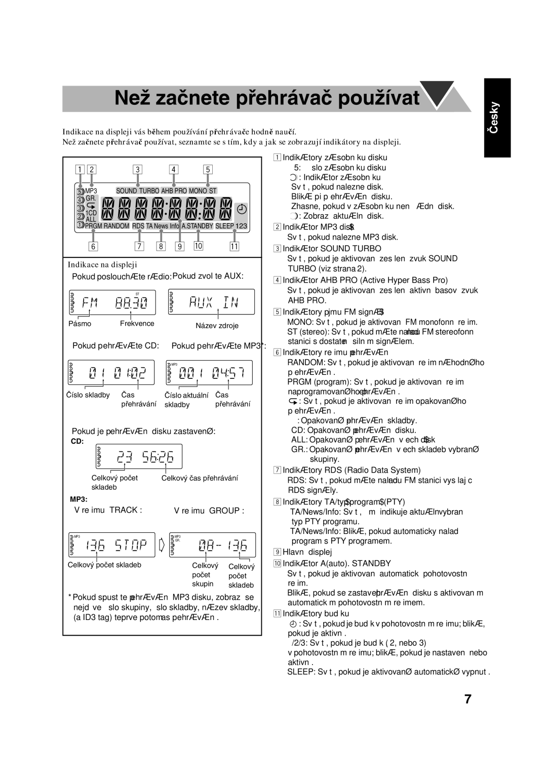 JVC UX-S59 manual Než začnete přehrávač používat, Indikace na displeji 