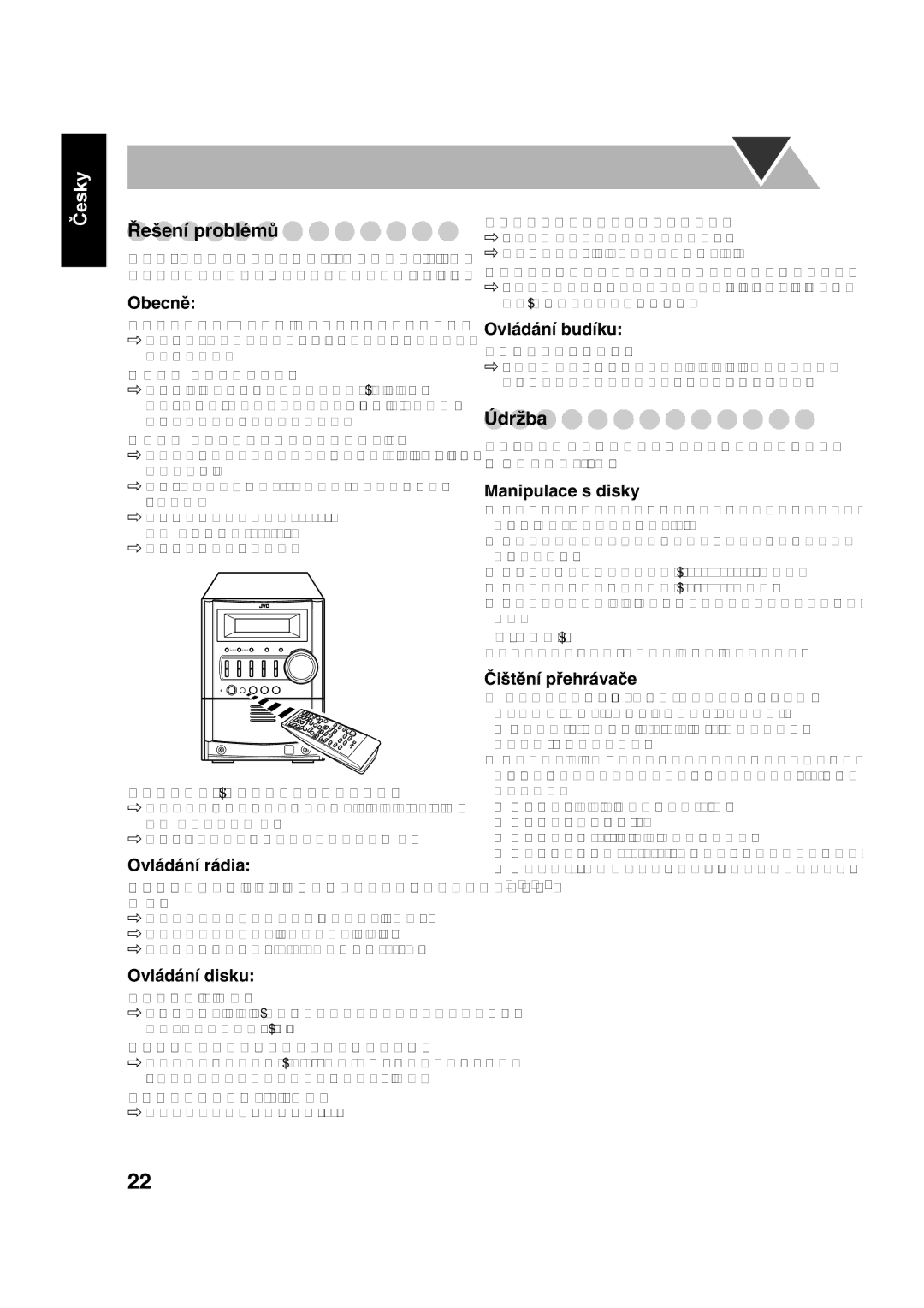 JVC UX-S59 manual Řešení problémů, Údržba 