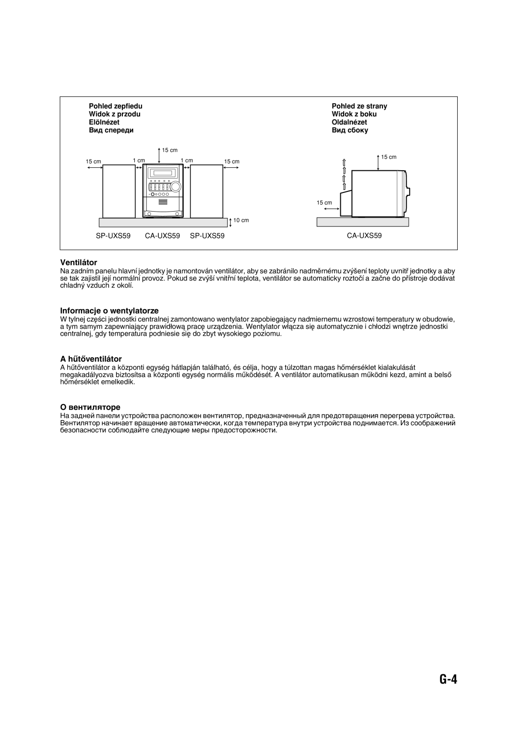 JVC UX-S59 manual Ventilátor, Informacje o wentylatorze, HıtŒventilátor, Вентиляторе 