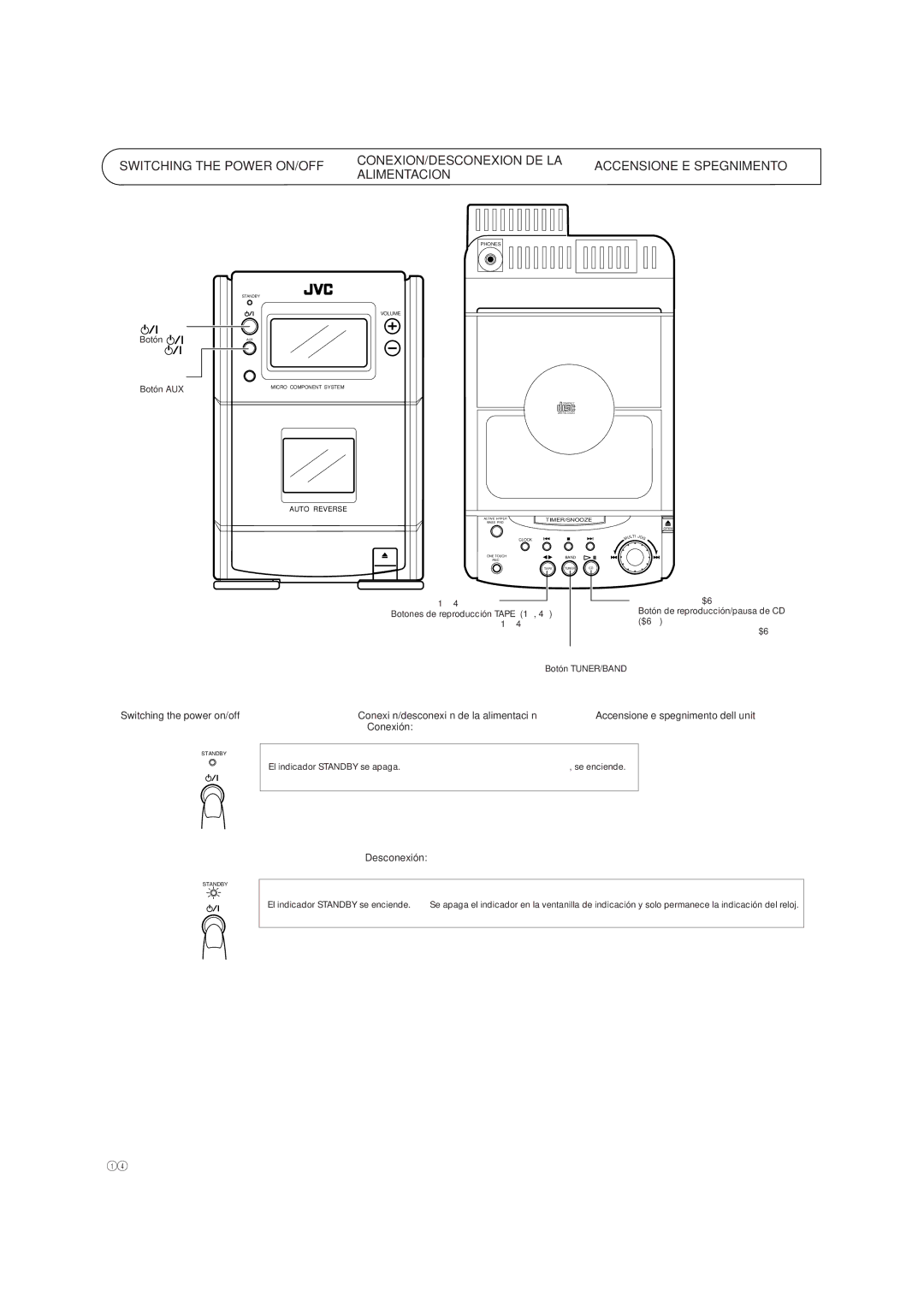 JVC UX-T151, UX-T150 manual Conexión/desconexión de la alimentación, Accensione, Spegnimento 