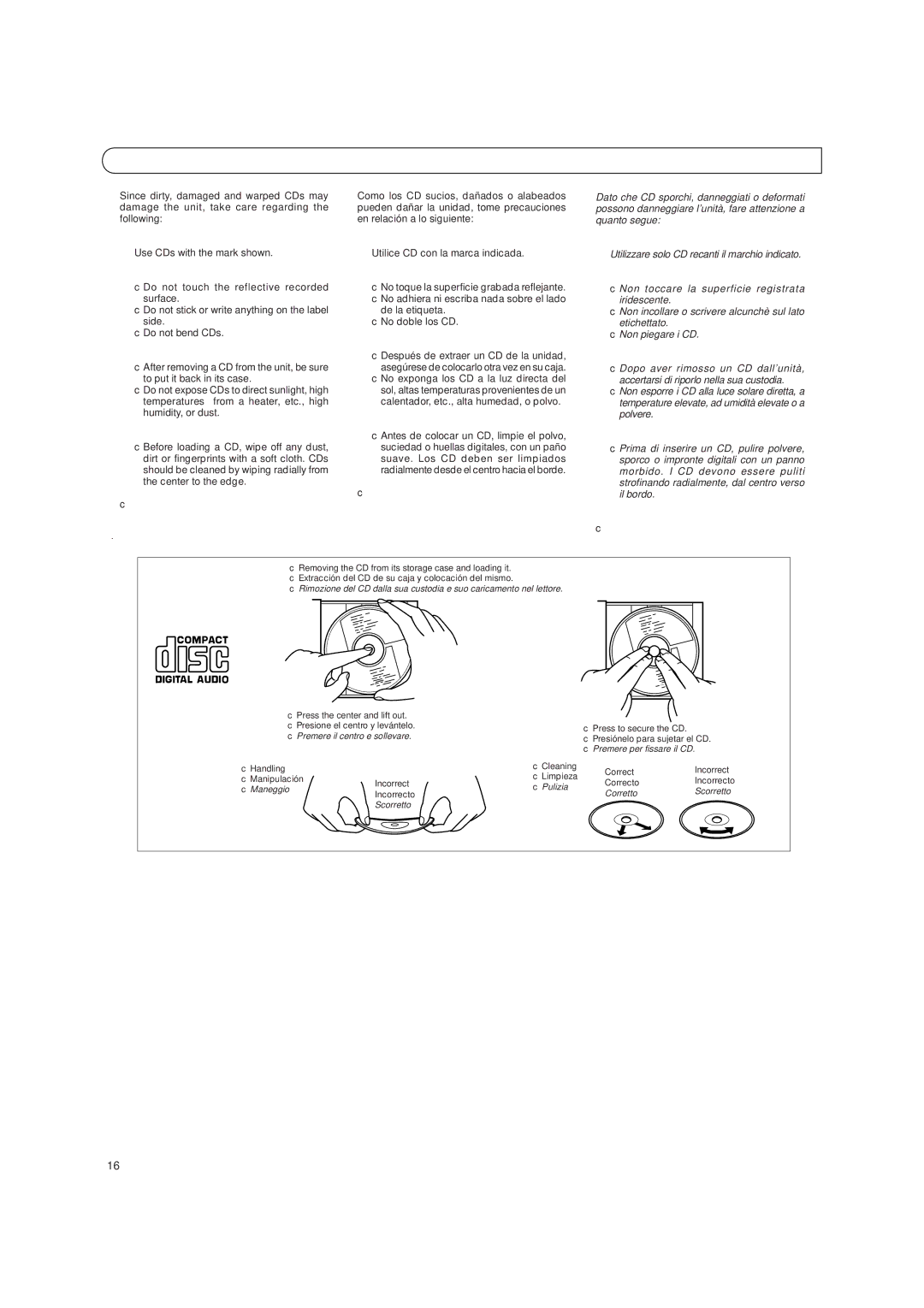 JVC UX-T151, UX-T150 manual Manipulacion DE CD Maneggio DEI CD 