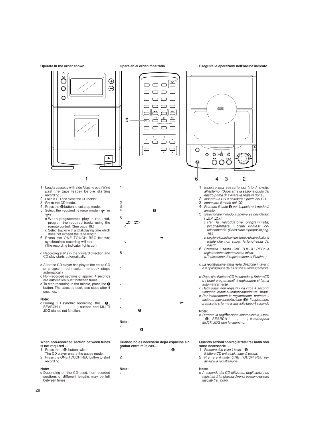 JVC UX-T151, UX-T150 Eseguire le operazioni nell’ordine indicato, When non-recorded section between tunes Is not required 