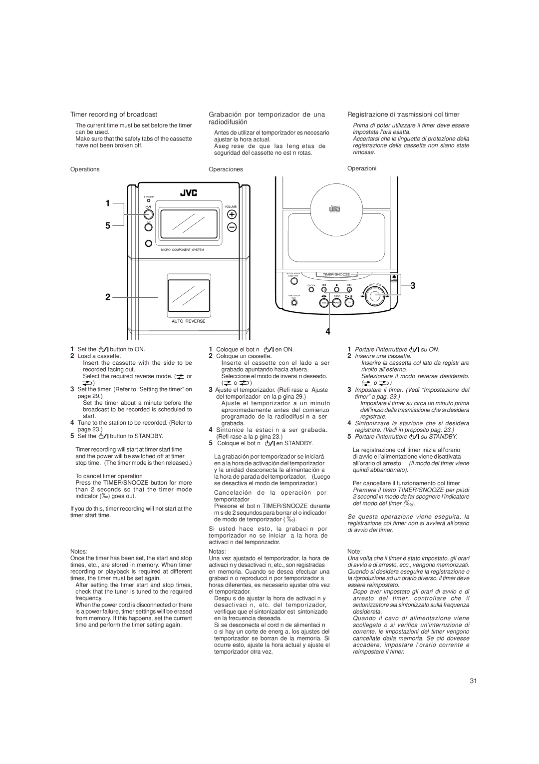 JVC UX-T150, UX-T151 manual Timer recording of broadcast, Grabación por temporizador de una radiodifusión 