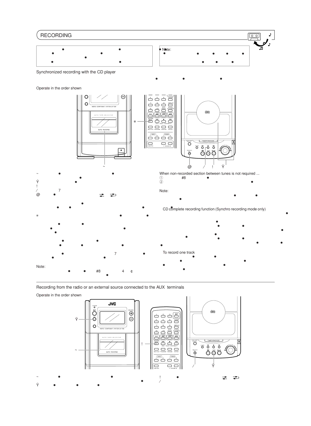 JVC UX-T550 Recording, Synchronized recording with the CD player, When non-recorded section between tunes is not required 