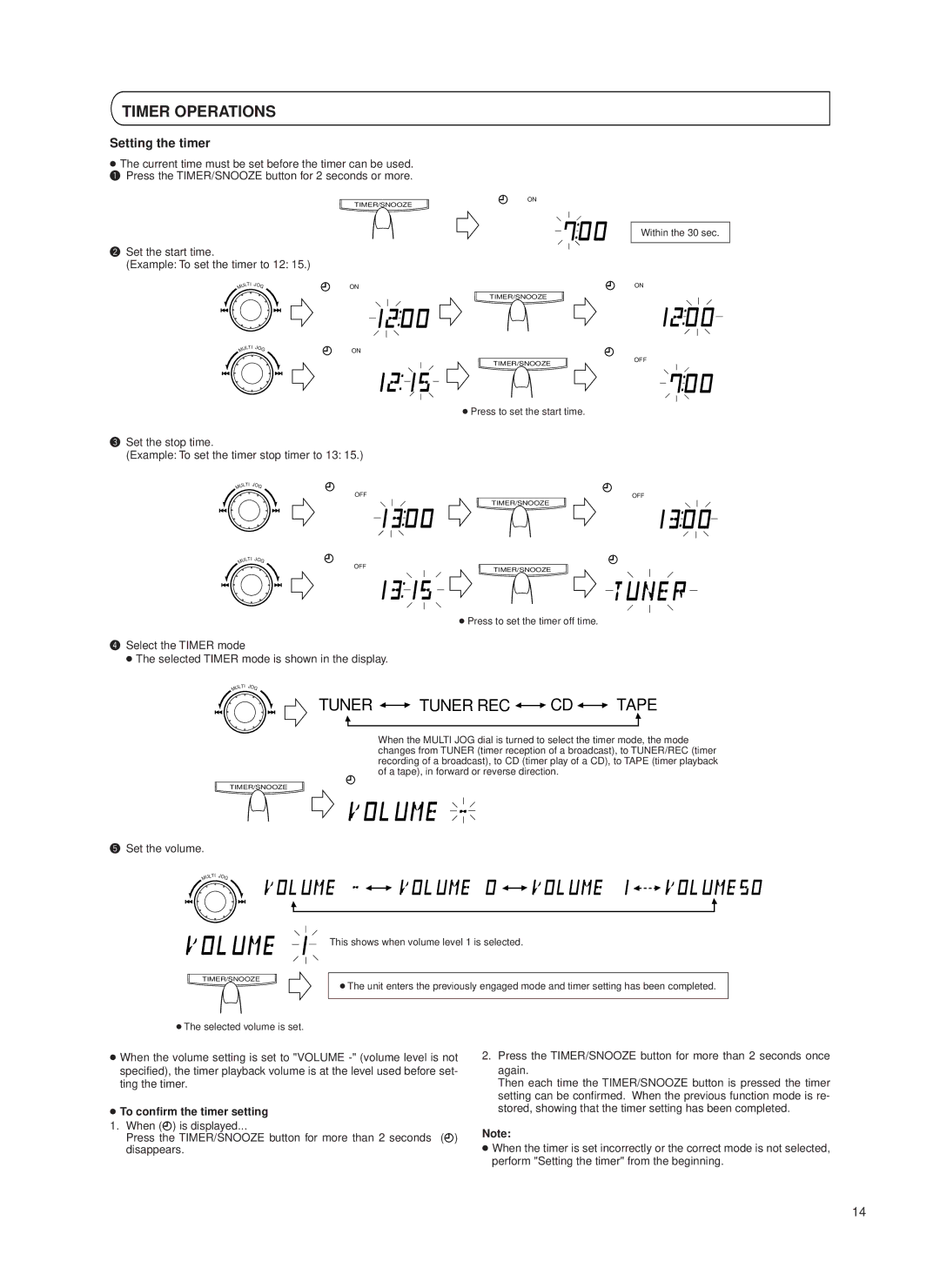 JVC UX-T550 specifications Timer Operations, Setting the timer, To confirm the timer setting 