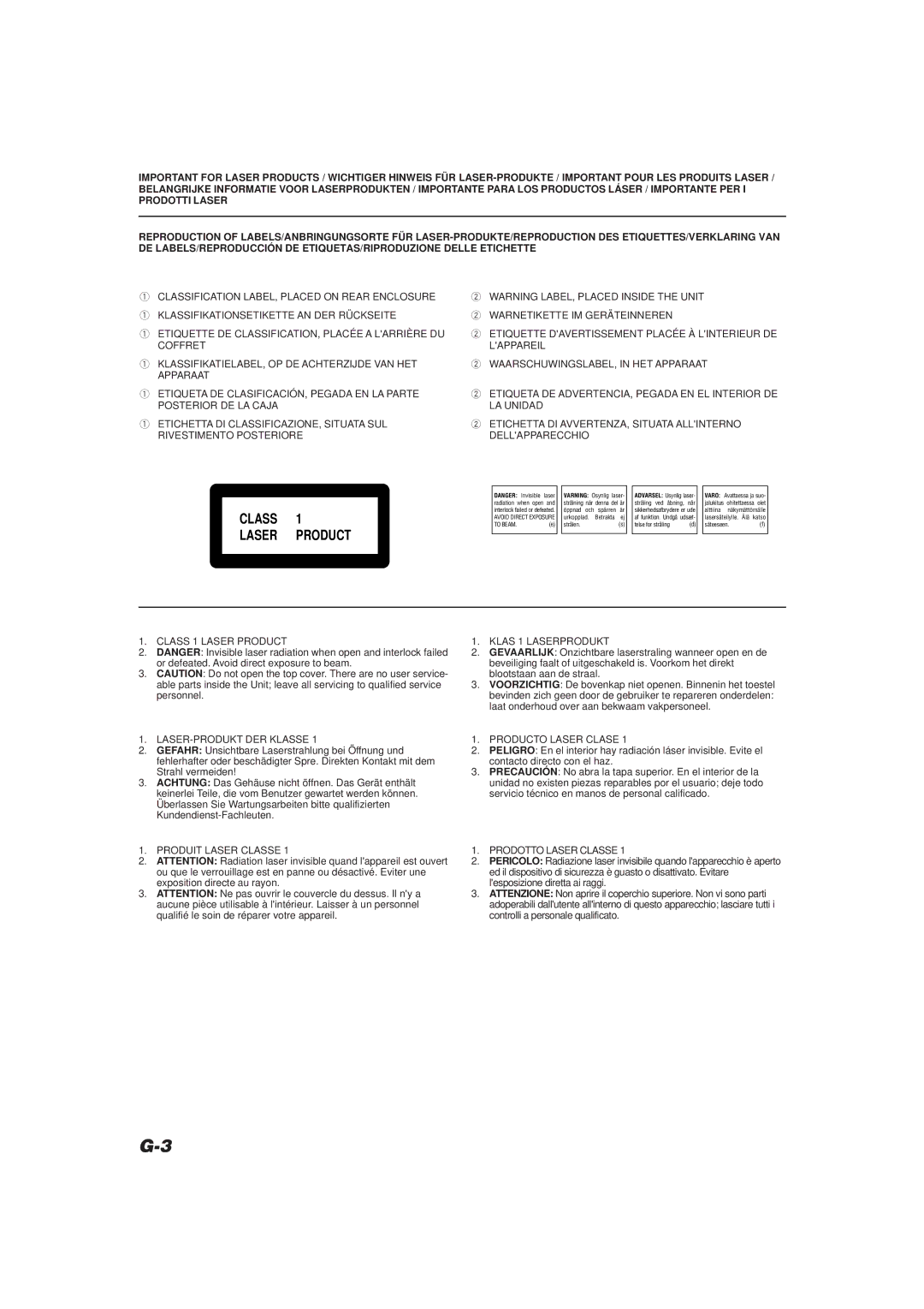 JVC UX-V20R, UX-V10 manual Class Laser Product 