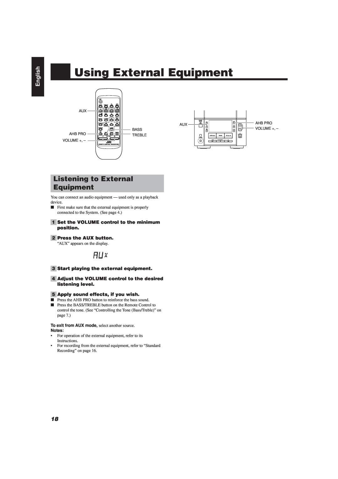 JVC UX-V20R, UX-V10 manual Using External Equipment, Listening to External Equipment, English 