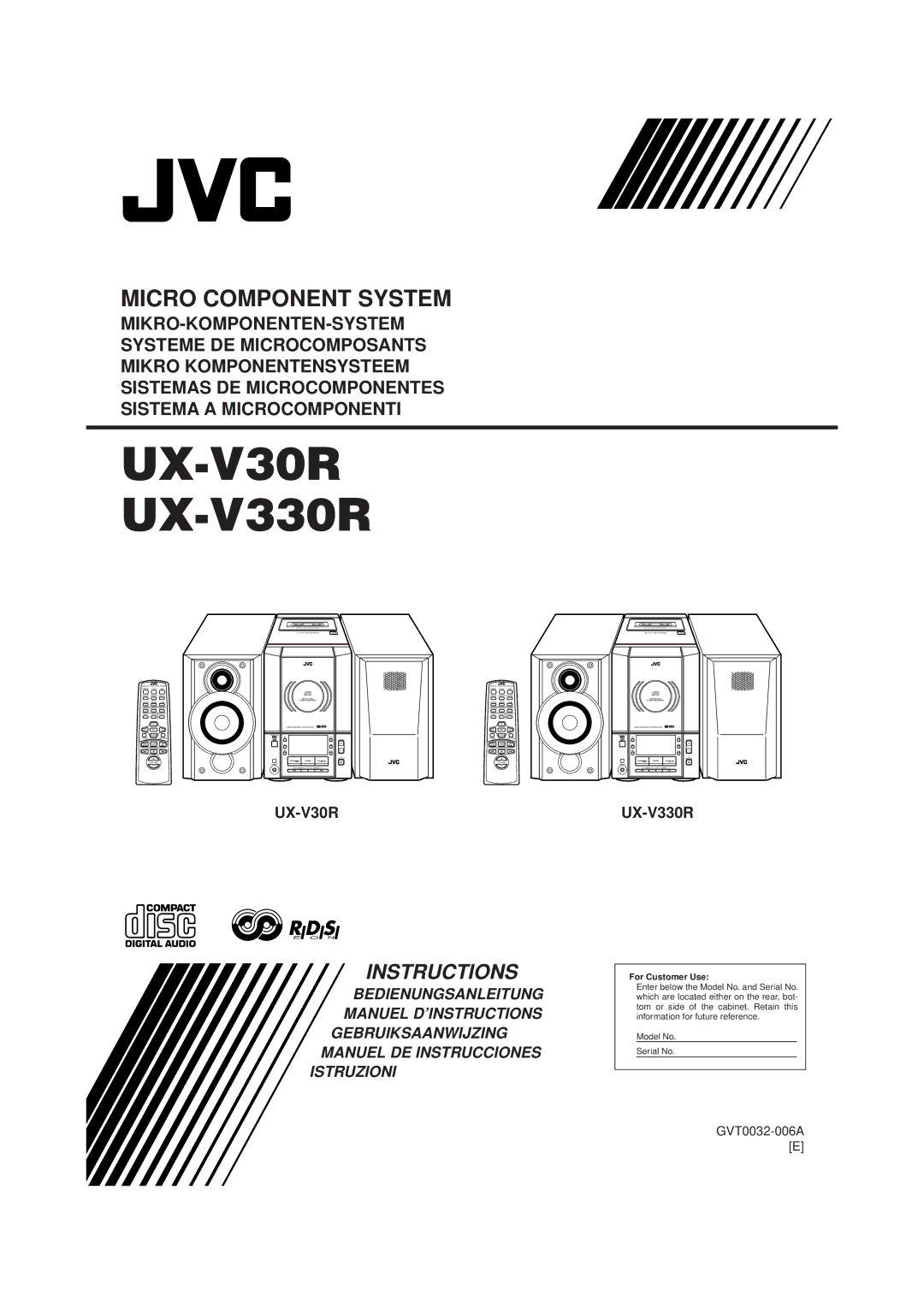 JVC UX-V330R, UX-V30R manual Micro Component System 