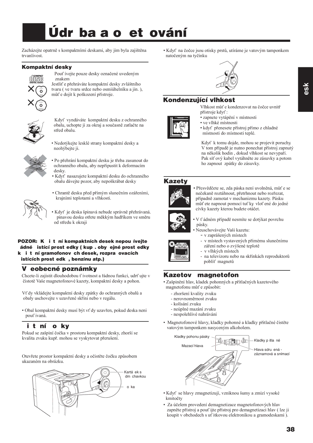 JVC UX-V3R manual Údržba a ošetøování 