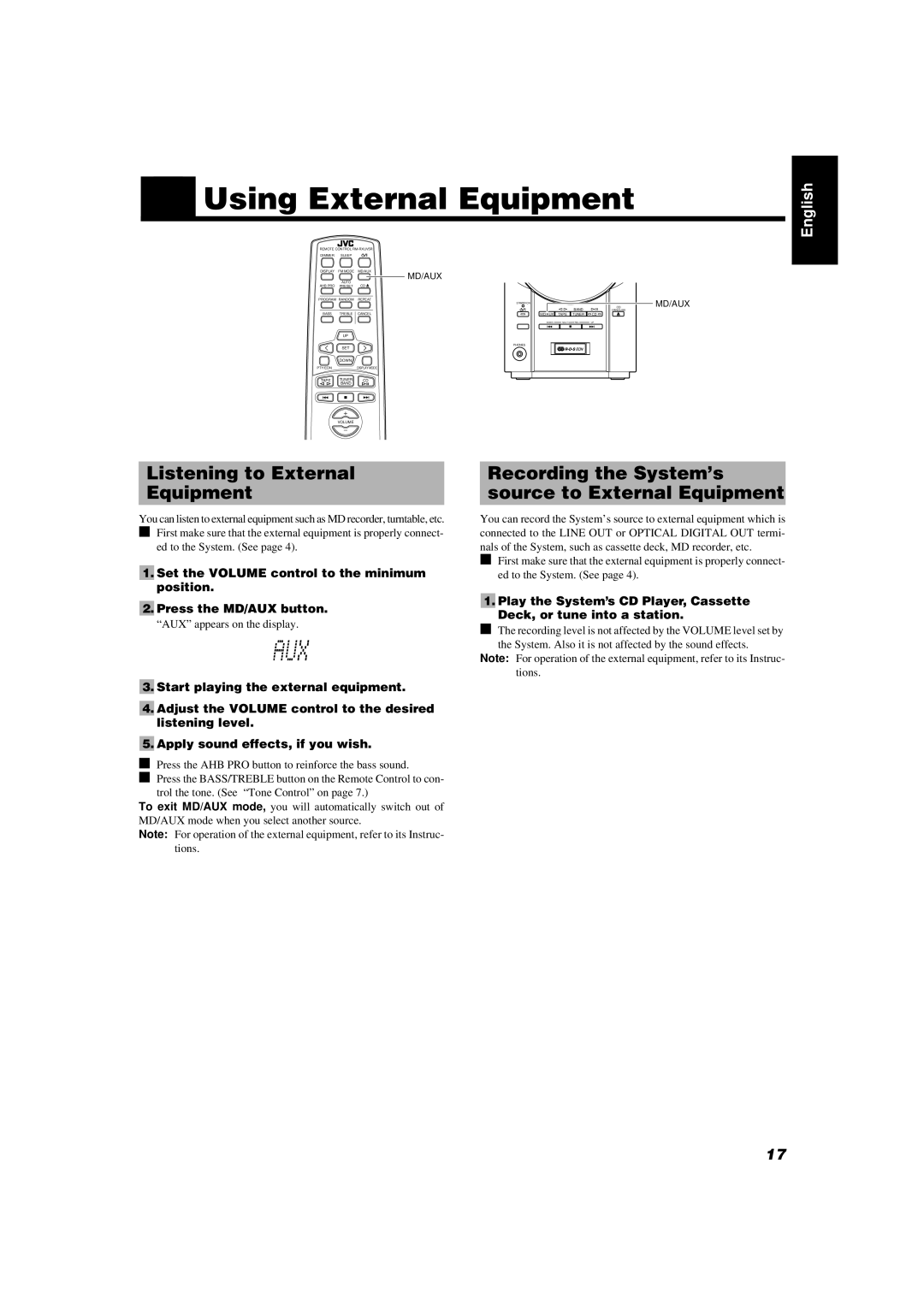 JVC UX-V55R manual Using External Equipment 