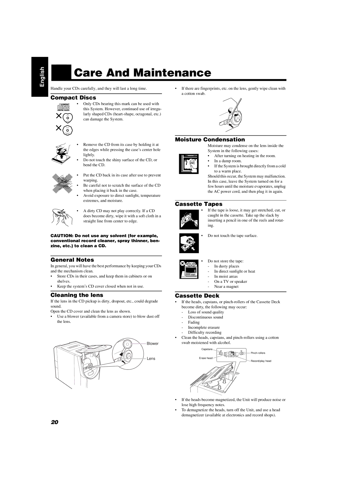 JVC UX-V55R manual Care And Maintenance 