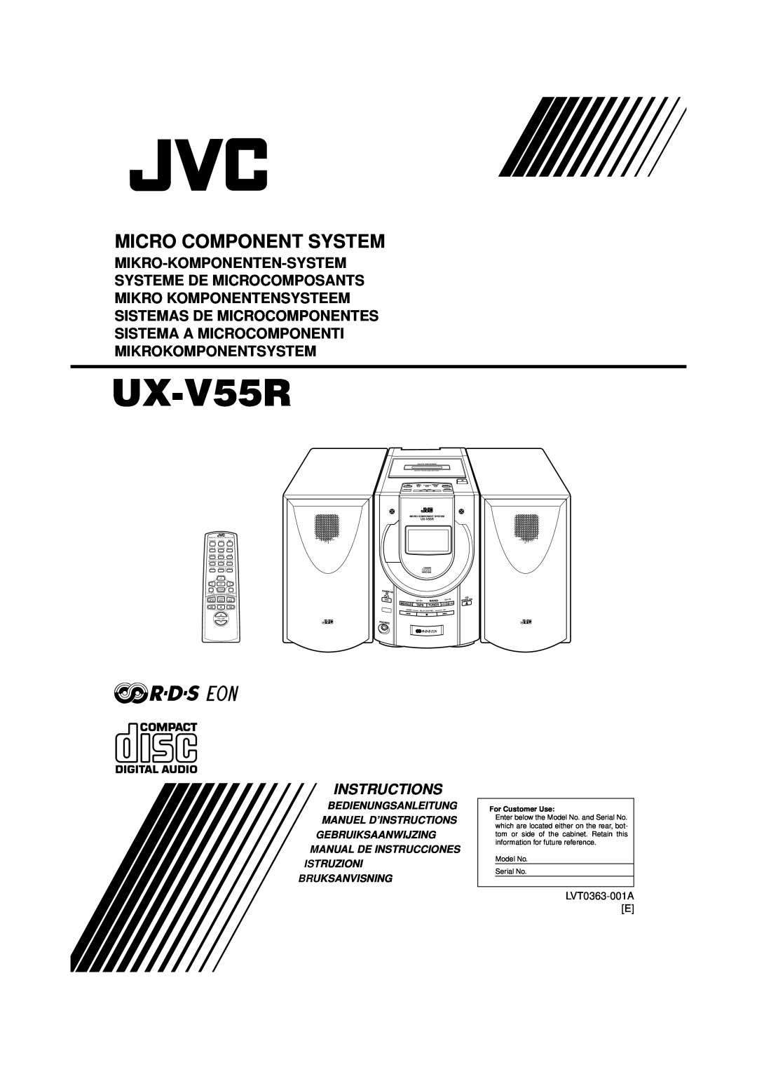 JVC UX-V55R manual Bedienungsanleitung Manuel D’Instructions, Gebruiksaanwijzing Manual De Instrucciones, LVT0363-001AE 